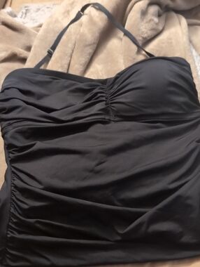 2Bamboo Black Tankini Top with One Adjustable Strap Around neck